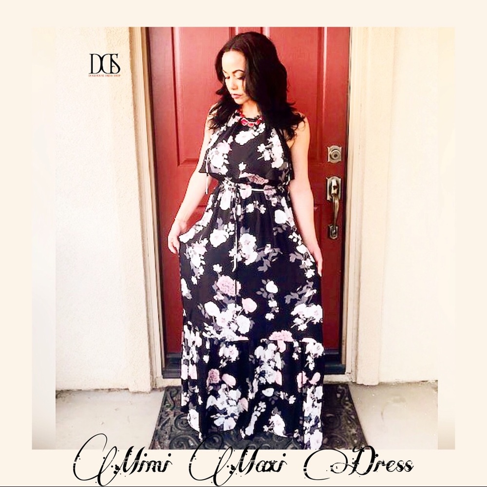 🔥 Sale 5 ⭐️ MiMi - Black Floral Sheer Maxi Dress - Picture 1 of 8